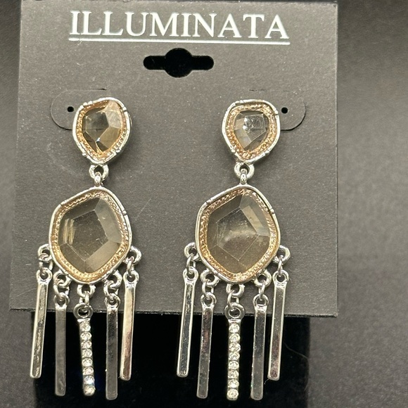 Silver crystal bling dangling earrings by Illuminati - Picture 3 of 4